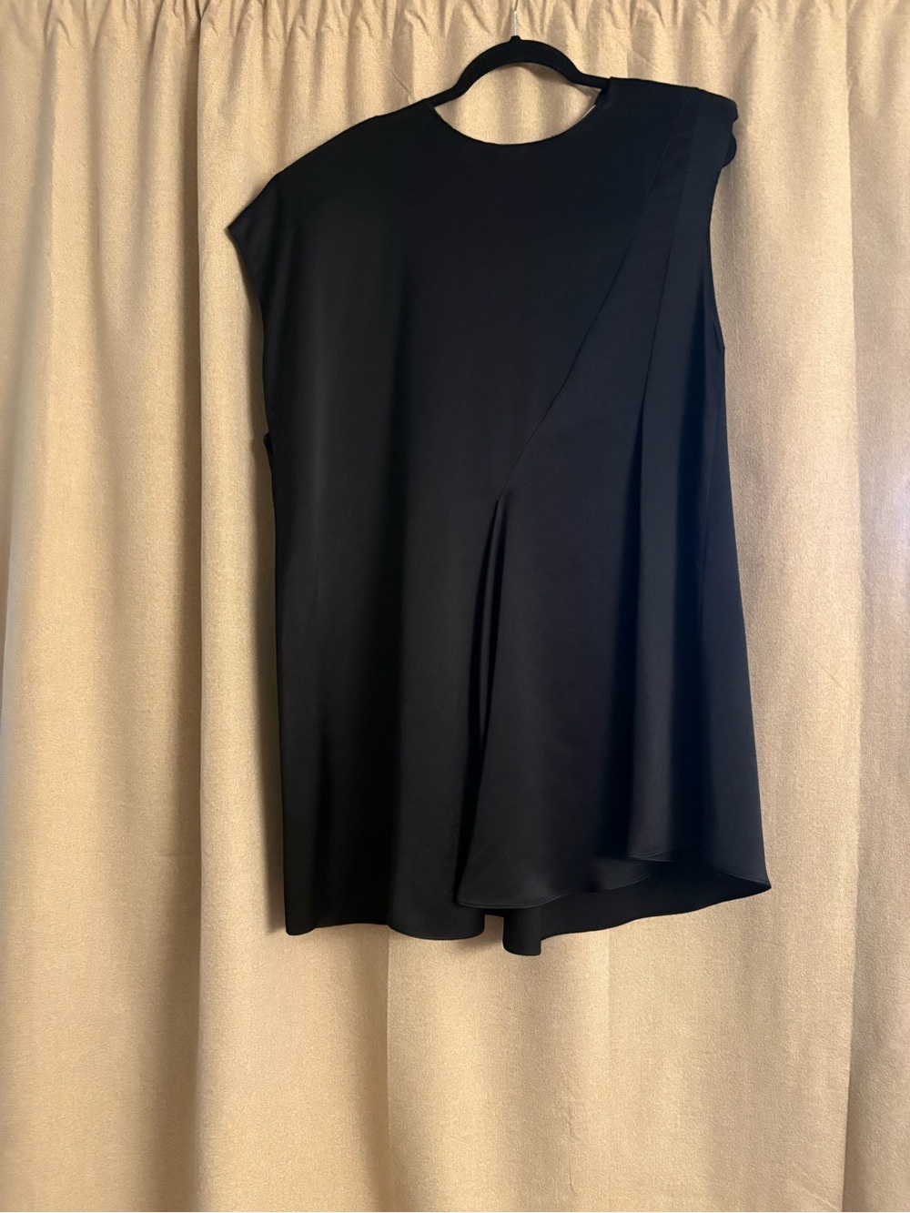 NWT Zara Black Asymmetric Draped Sleeveless  Mini Dress with Shoulder Pads